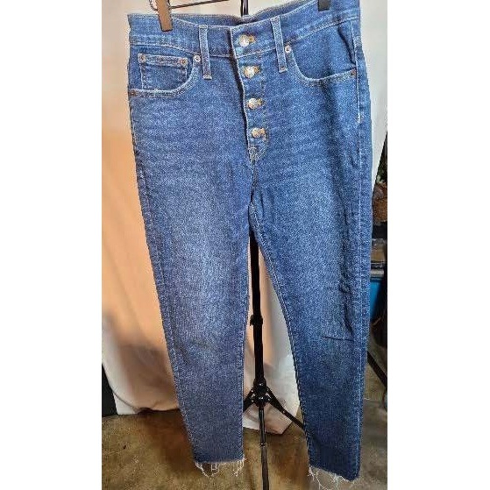J.Crew 10 High-Rise Skinny Jeans Blue Button Fly‎ Raw Hem Size 28 Re-Imagined